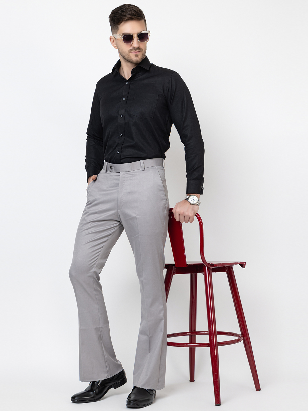 Buy Grey Checks Formal Pants For Men Online In India